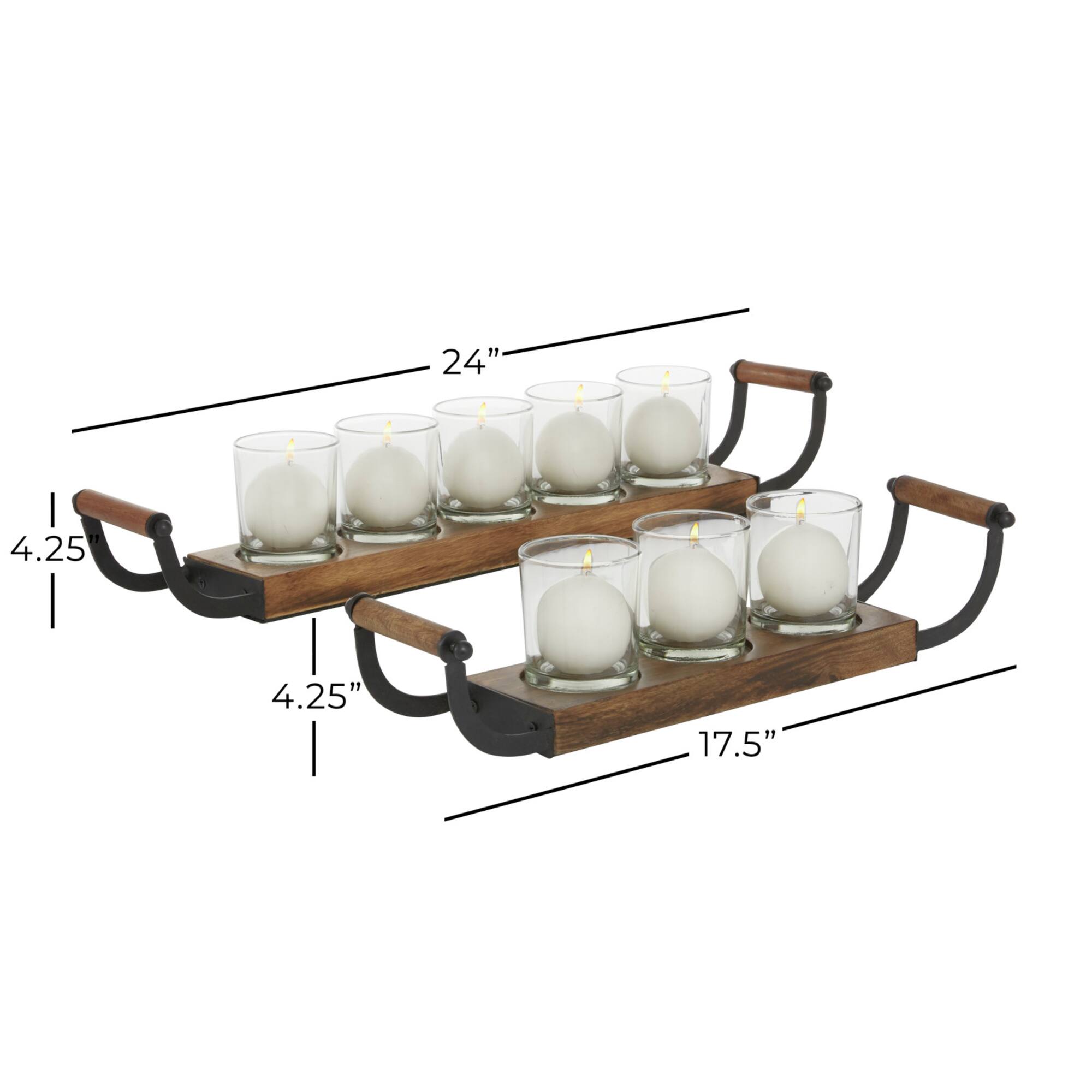 Set of 2 Brown Mango Wood Traditional Candle Holder, 17.5", 24"